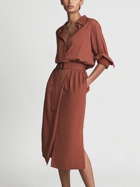 Rust Emilie Midi Shirt Dress Rust US4 NWOT
